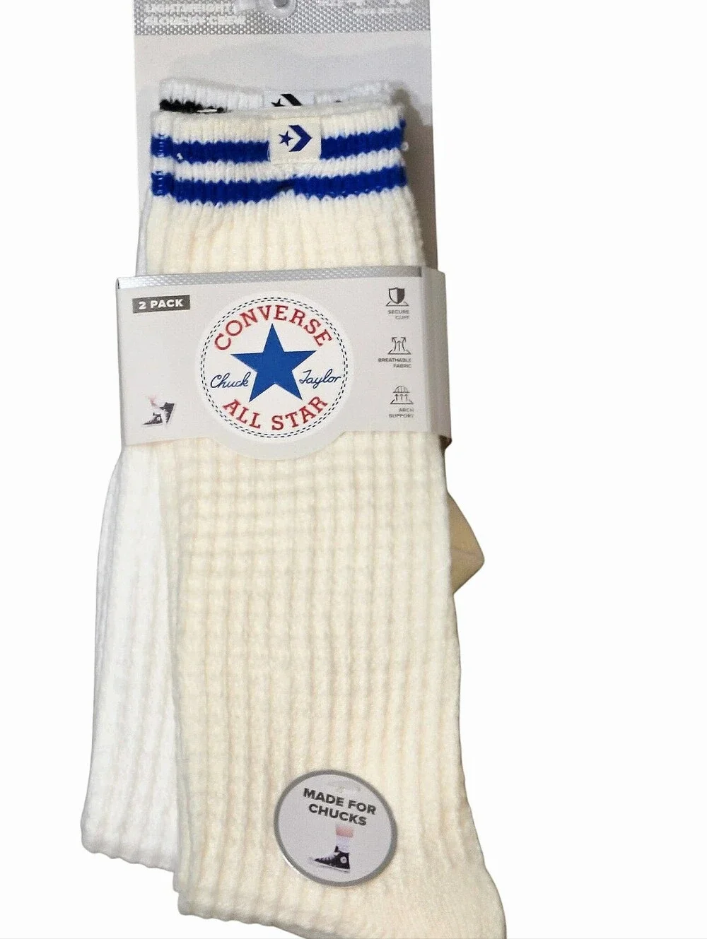 Converse 2- PK Striped Logo Lightweight Slouchy Crew Socks